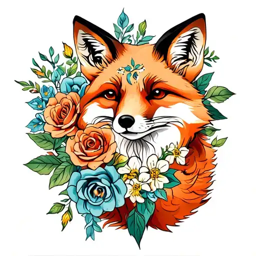 Fox With Honeysuckle And Roses