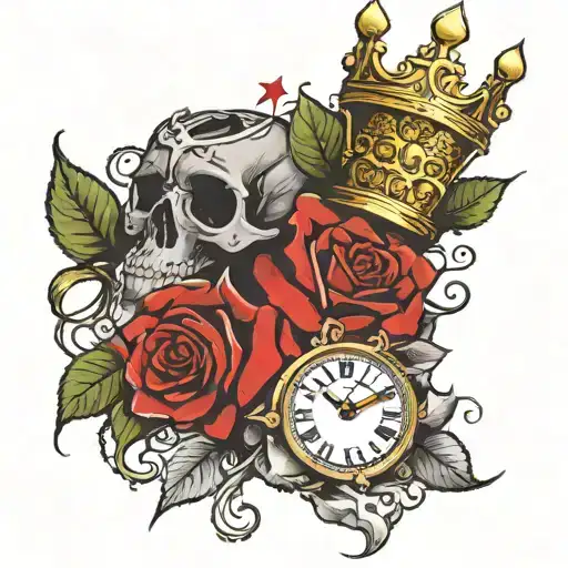 Clock Money Skull Roses Crown