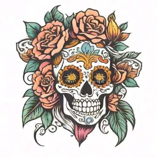 Mexican Skull With Colour For Women Shoulder