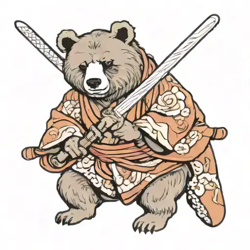 Bear In Kimono With A Sword