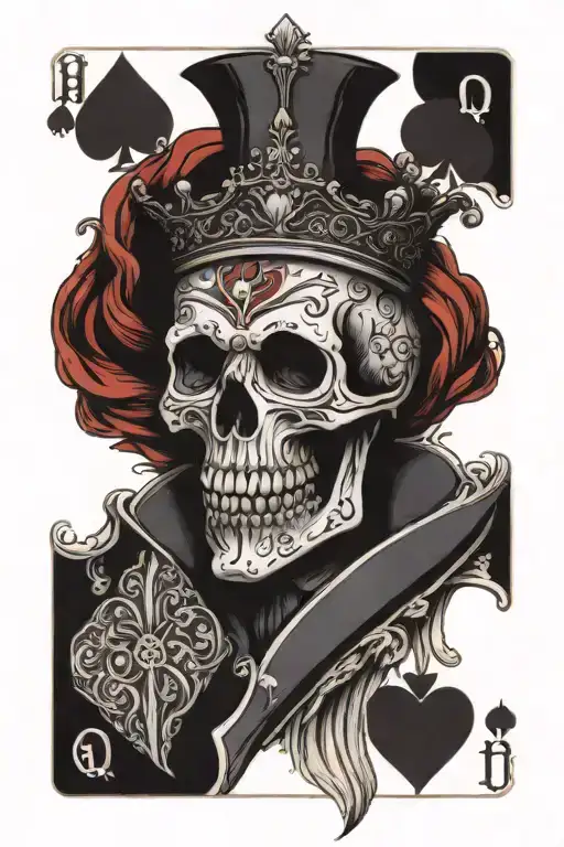 Queen Of Hearts Playing Card Skull Wearing
