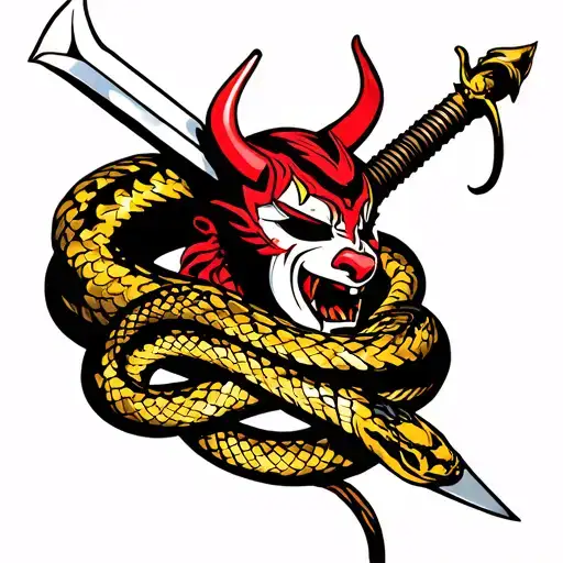 Chest Sri Lankan Devil Mask With Sword Wrapped Around A Snake