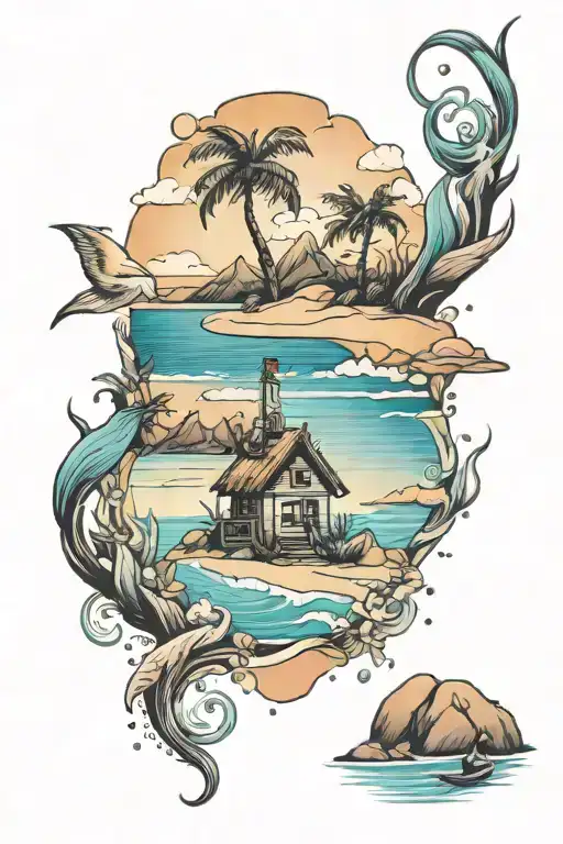 Beach Landscape Tattoo Featuring