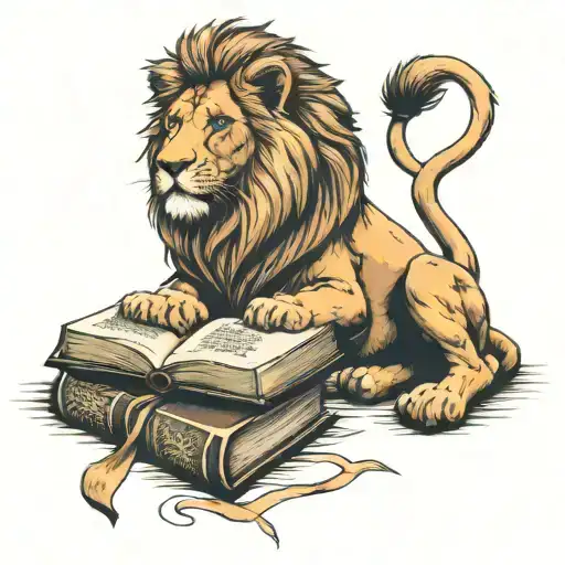 Lion Head Laying With His Front Legs Lying On Bible