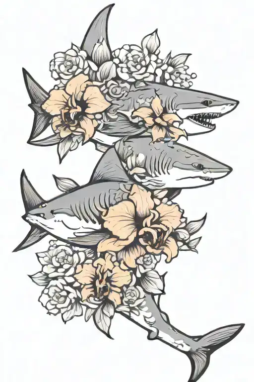 Shark With Black Orchid Flowers