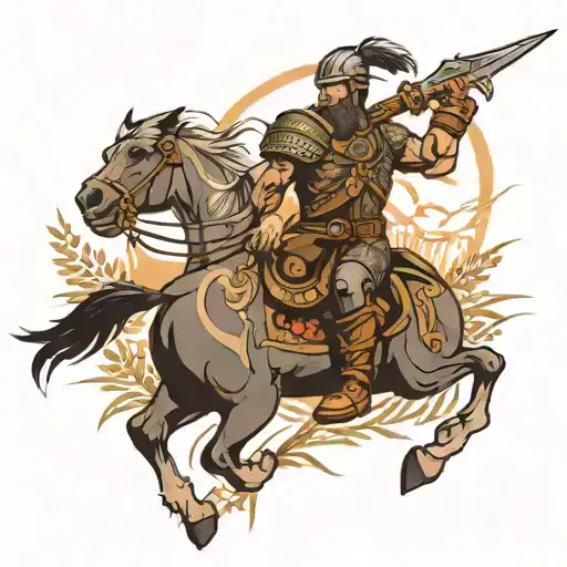 A Warrior Stands In A Field