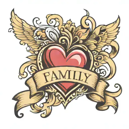 Love Heart With Banner Surrounding Symbol Family