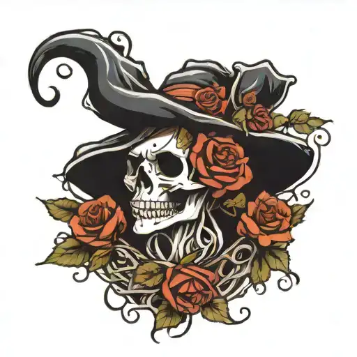 Skull Witch Roses Intertwined