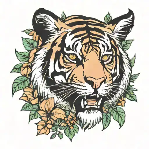 Tiger Face In Forest Scene