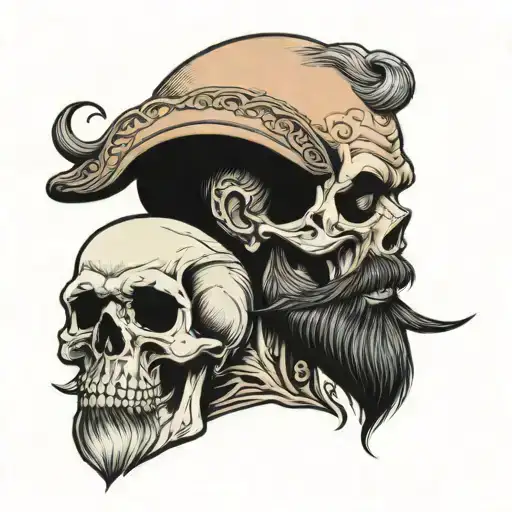 Skull With Beard And Women Skull