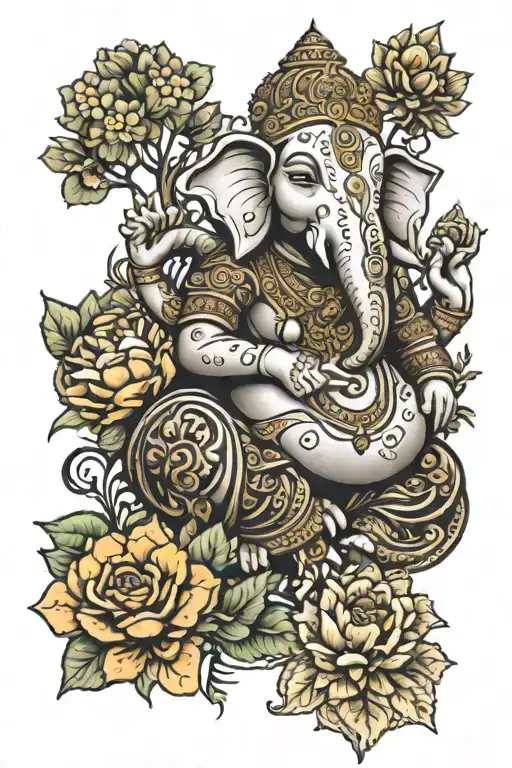 Ganesh Overlooking Banff Mountains Flows Into A Forest And Floral Work