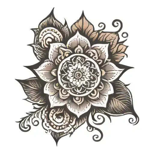 Mandala Tribal Design With Leaves And Lotus Flower