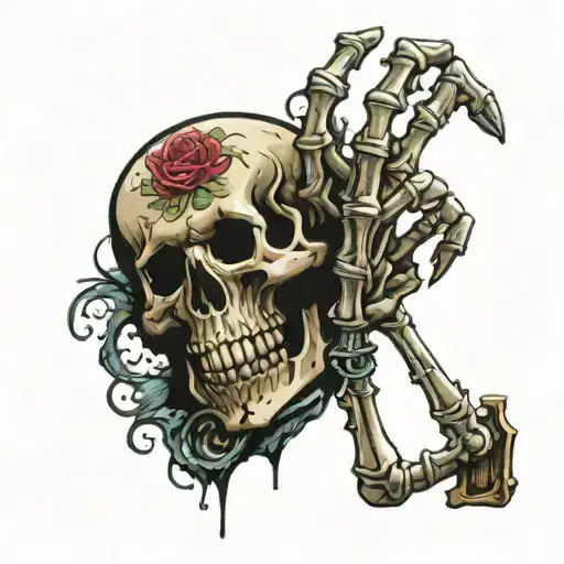 Skeleton Hand With Dead Weight Written Tapestry