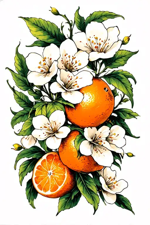 Oranges Nature Inspired Tattoo With Blossoms