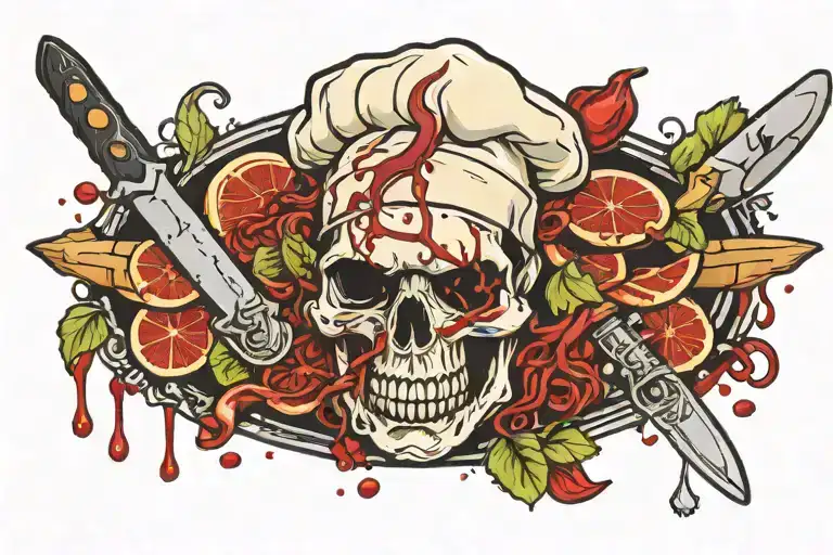 Chef Skull Knife Meat Blood