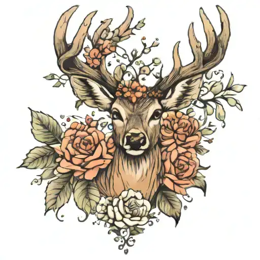 Deer With Antlers Flowers Coming Down