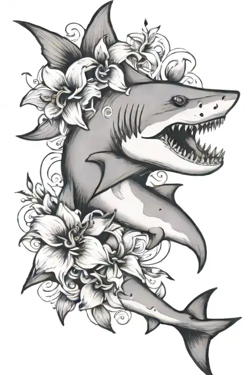 Shark With Black Orchid Flowers