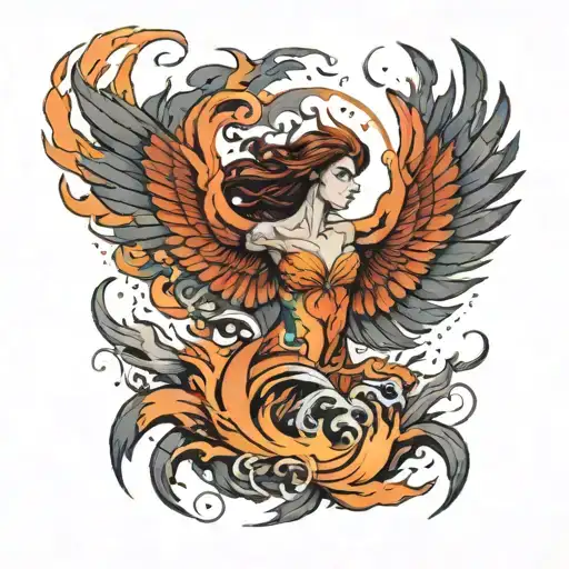 Woman Phoenix Rising From Ashes Symbolizing Overcoming