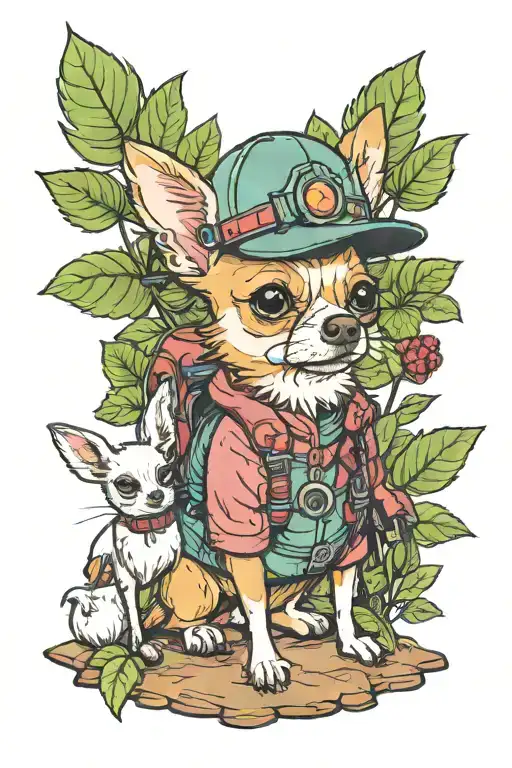 A Chihuahua And Rabbit In Hiking Gear Exploring A Raspberry Forest