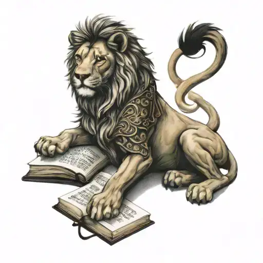 Lion Head Laying With His Front Legs Lying On Bible
