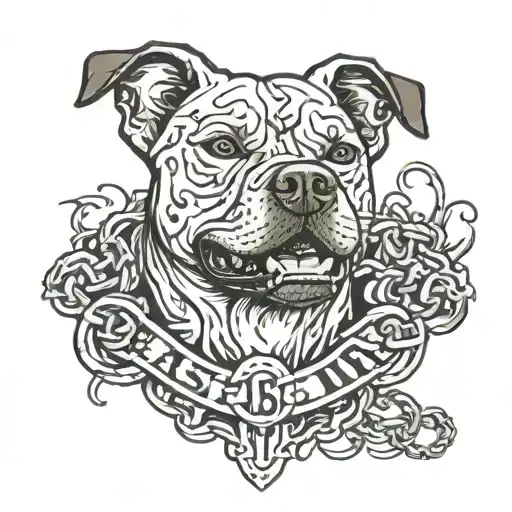 The Last Dog In Mexican Lettering On Top With Pittbull Ripping Through Chains Breaking And Bursting