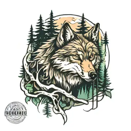 Wolf In The Forest Scene