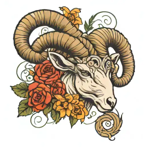Aries Symbol Sign With Flowers Which Represent Aries Zodiac Sign
