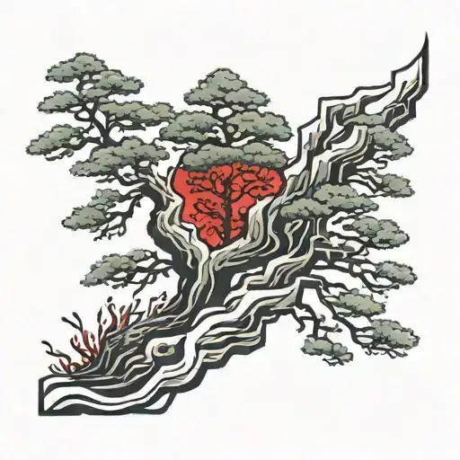 Forearm Japanese Pine Tree Tattoo Black And Red Male