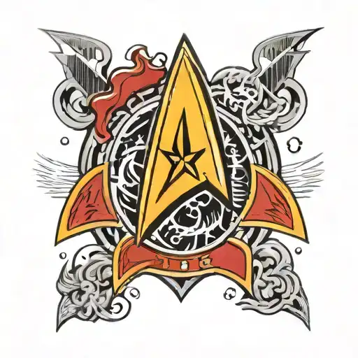 Star Trek Badge On Red Shirt Busting Through Skin Opening