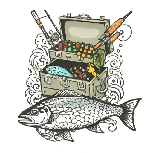 Fishing Tackle Box With Fishing Rods