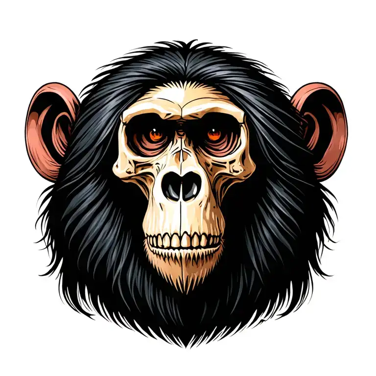 Baboon Skull Wearing Wig