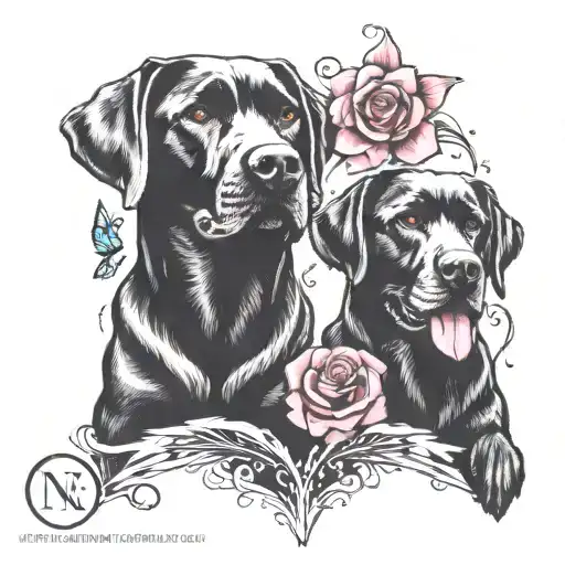 2 Black Labs And Butterflies Flying