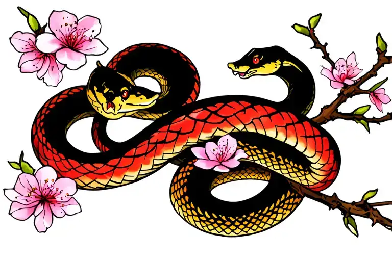 Sakura Branch With Snake Wrapping