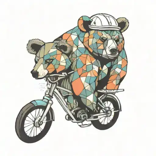 Geometric Bear With Bike Helmet Surrounded