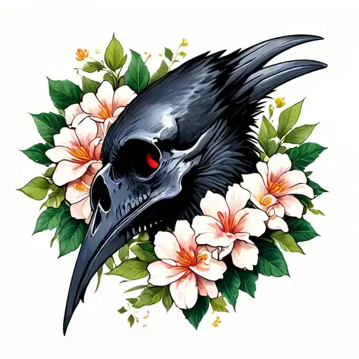 Raven Skull With Gardenias And Greenery