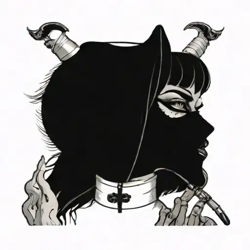 Nun With Demon Eyes Smoking A Cigarette