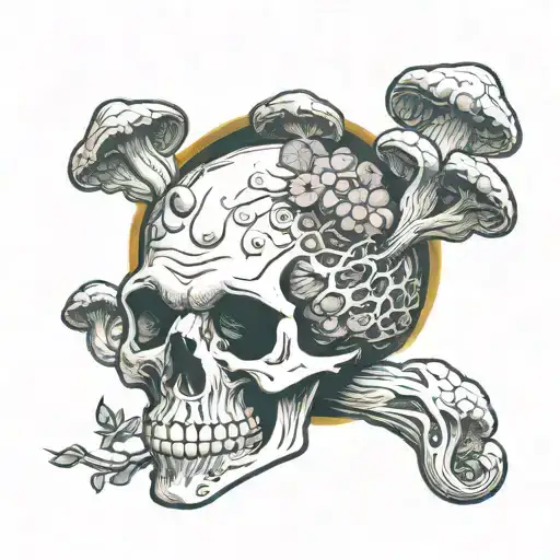 Mushroom Growing Out Of Skull With Smoke Behind It