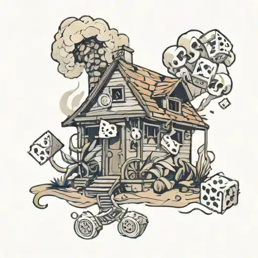 A Trap House With Dice And Words Saying Trap Mode With Smoke Going All Around