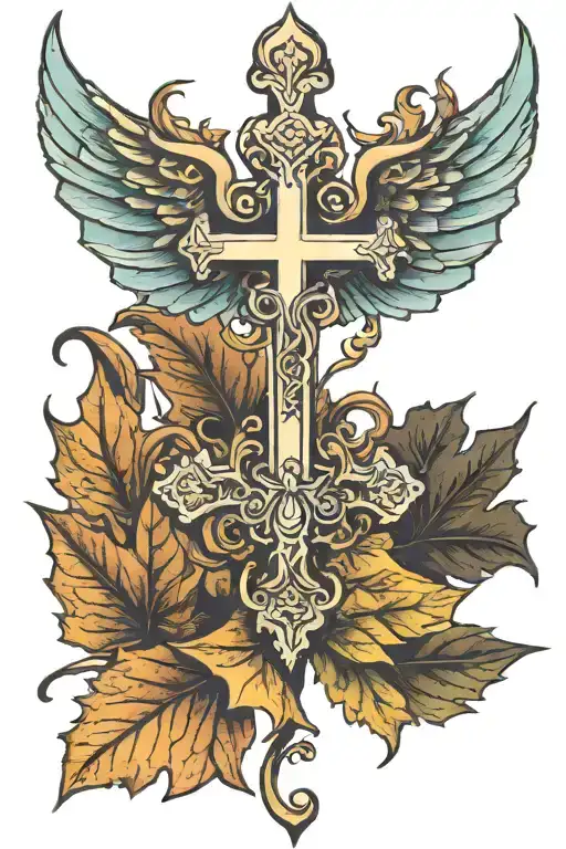 Fall Leaf With A Cross With Wings