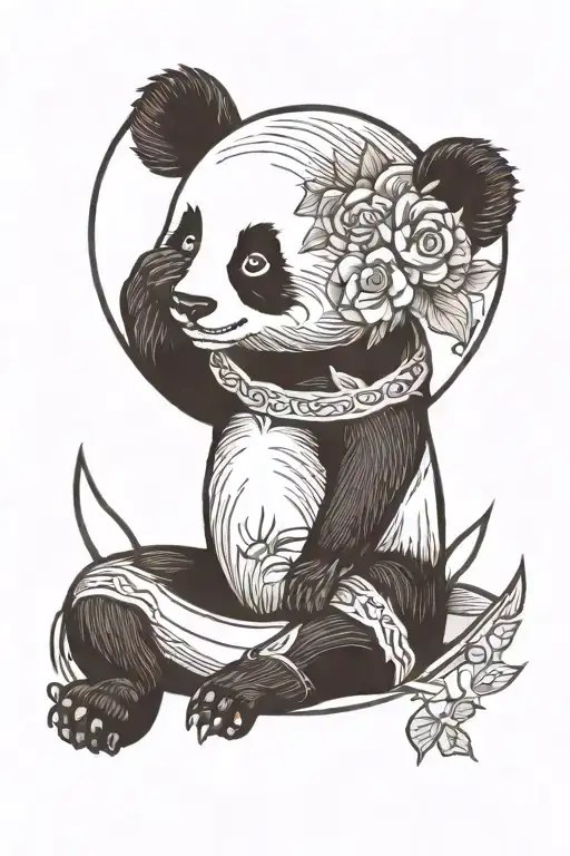 Simple Tattoo Of Panda Sitting On A Half Moon
