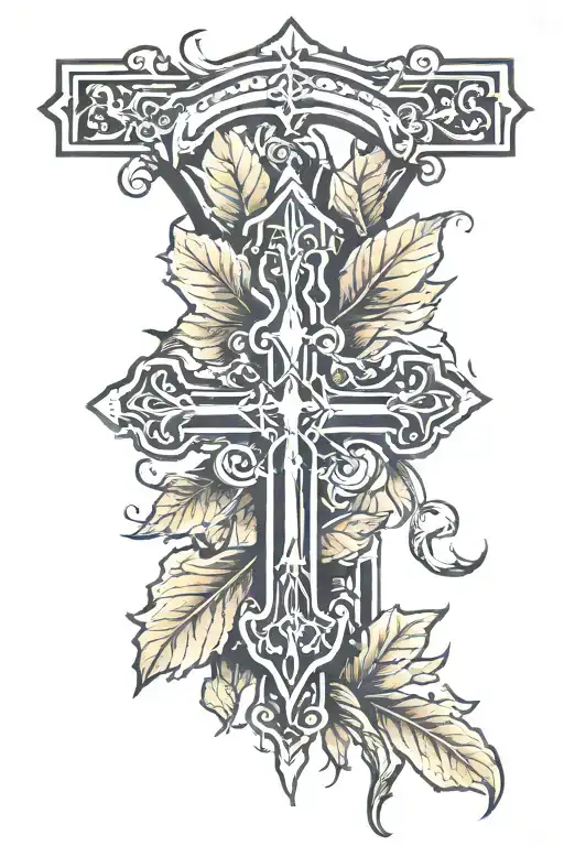 Fall Leaf With A Cross With Praying Hands