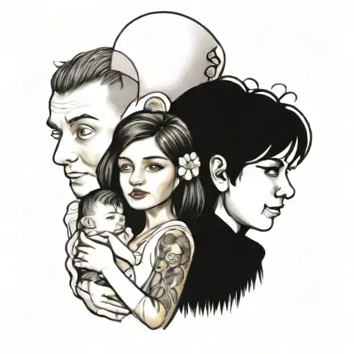 Portrait Tattoo Of Your Family Holding Hands