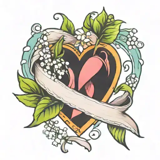 Heart Shaped With Cancer Ribbon And Lily Of The Valley