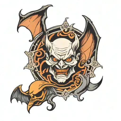 Bat Ghost And Demon Grandfather Inside With A Round Head