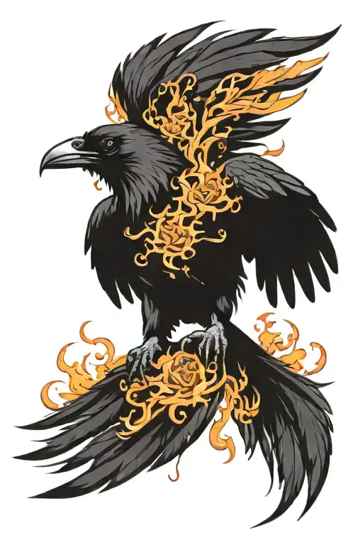 Crow With The Wings Extended And Cover The Body With Fire And Blood