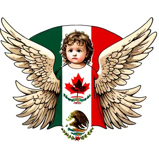 Angel Baby With One Wing Mexico Flag One Wing Canada Flag
