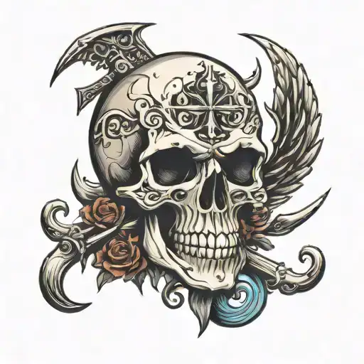 Skull With Wings And A Scythe