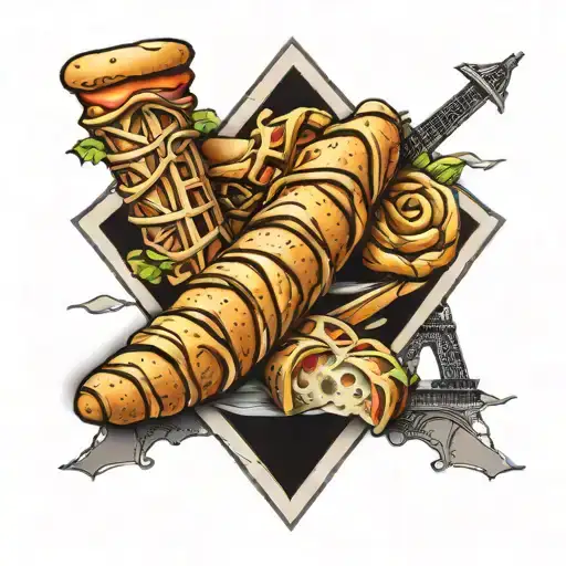 Baguettes And Croissants With Eiffel Tower In Background