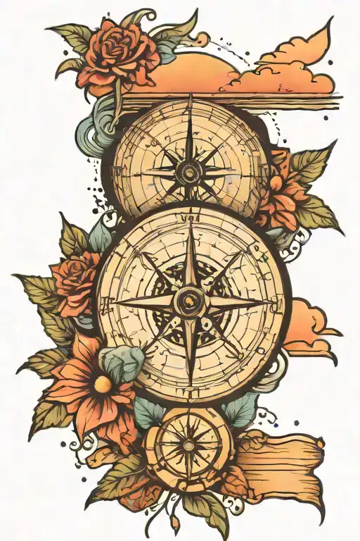 Beach Compass Sunset Scene