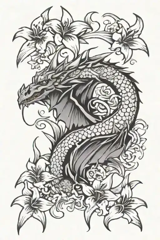 Dragon And Day Lillies Thigh